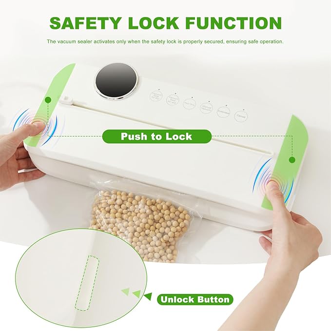 Vacuum Sealer - 90kPa Suction, 180W Motor, 30-Cycle Continuous Use, One-Touch Automatic - Dry/Wet Modes, Air-Tight Seal with Container Tube for Kitchen Use, Food Storage.