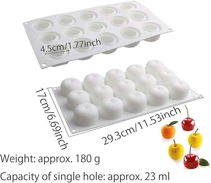 OCPO KITCHEN Apple Silicone Mold for Baking Mousse Cake, Candy, Chocolate, French Fruit Dessert, Pastry, Cupcake, Ice Cream, Pudding, Cake Decoration Mold, 3D Apple Shape (15-Cavity)