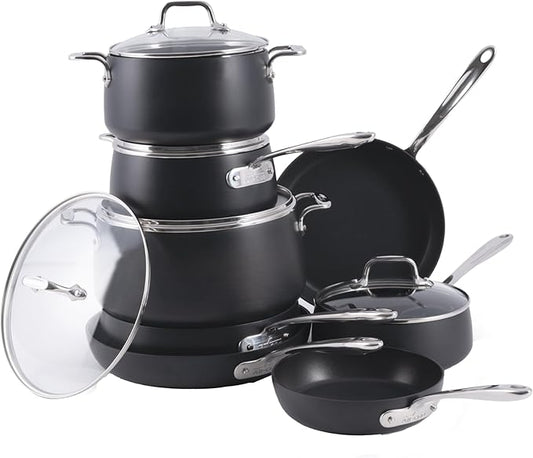 All-Clad HA1 Hard Anodized Nonstick Cookware Set 13 Piece Induction Oven Broiler Safe 500F, Lid Safe 350F Pots and Pans Black