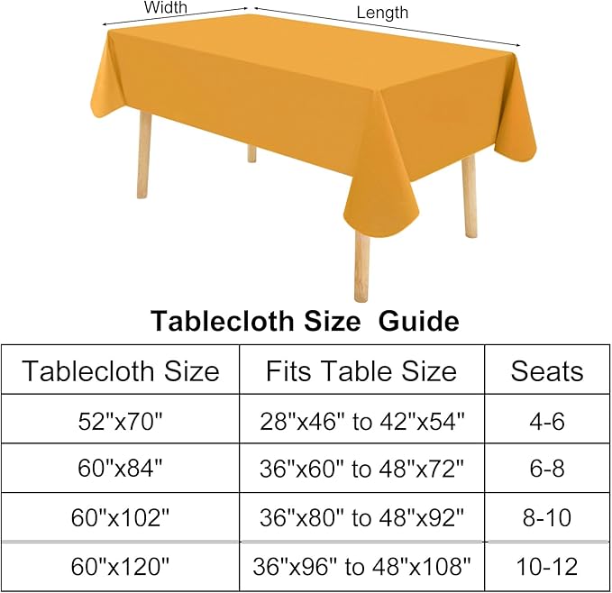 homing Rectangle Vinyl Tablecloth, Waterproof Spillproof Plastic Flannel Backed Table Cloth, Wipe Clean Table Cover for Dining, Buffet Parties and Camping (Mustard Yellow, 52" x 70")