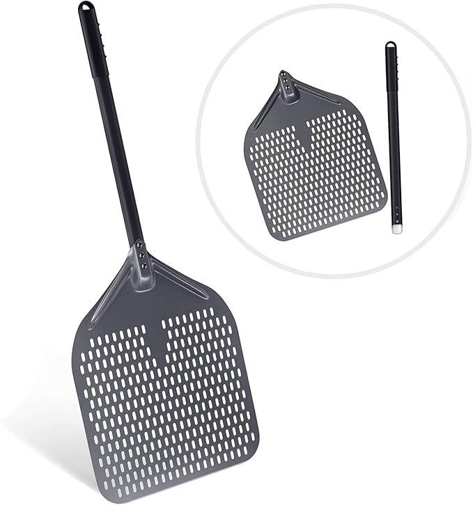 14" Perforated Pizza Peel, 14" x 16" Lightweight Aluminum Pizza Turning Peel, Commercial Pizza Paddle, 34 Inch Overall