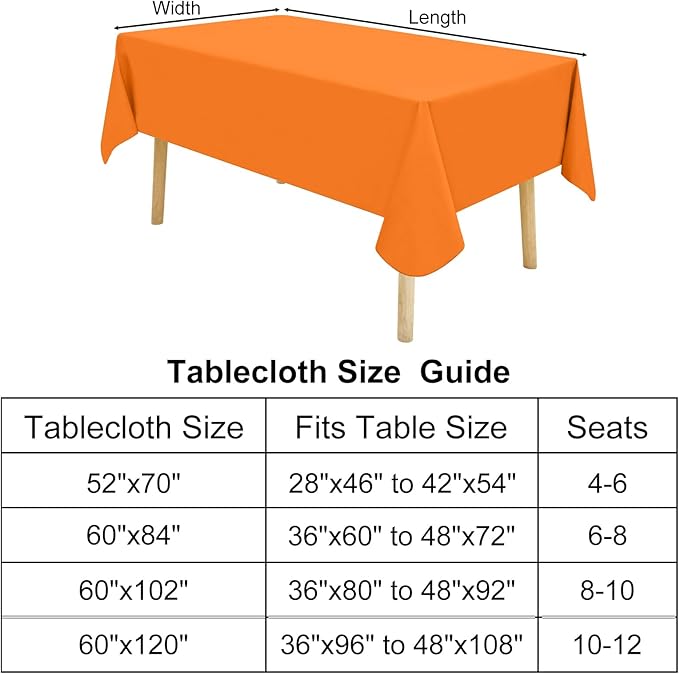 homing Rectangle Vinyl Tablecloth, Waterproof Spillproof Plastic Flannel Backed Table Cloth, Wipe Clean Table Cover for Dining, Buffet Parties and Camping (Orange, 60" x 84")