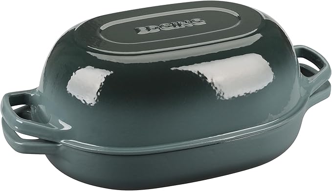 Enameled Cast Iron Oval Dutch Oven Pot with Lid, Dutch Oven for Sourdough Bread Baking, Oval Bread Pan, 7qt, Seasalt