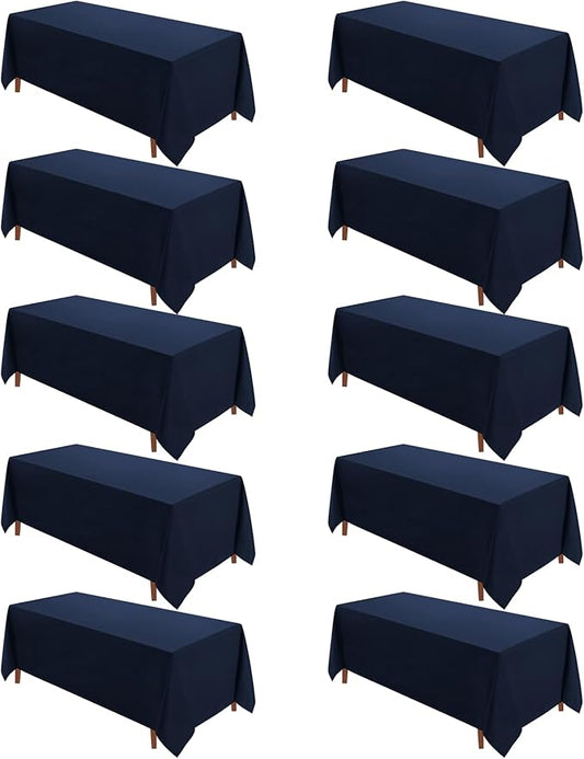 VidaFete Tablecloth 10 Pack 90 * 132inch Rectangle Table Cloth Polyester, Stain Wrinkle Resistant Rectangular Polyester Table Cover for Kitchen Dinning Party Wedding Buffet Decoration(Navy Blue)