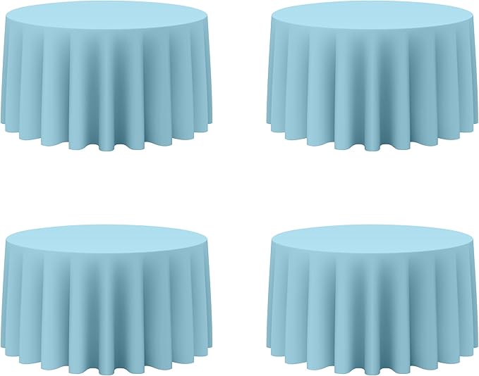 BRILLMAX 4 Pack Light Blue Round Tablecloths 120 Inch - Circle Bulk Linen Polyester Fabric Washable Table Cloth Cover for Wedding Reception Banquet Birthday Party Buffet Restaurant