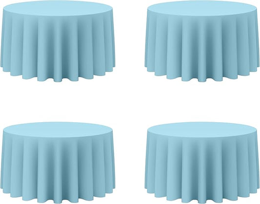 BRILLMAX 4 Pack Light Blue Round Tablecloths 120 Inch - Circle Bulk Linen Polyester Fabric Washable Table Cloth Cover for Wedding Reception Banquet Birthday Party Buffet Restaurant