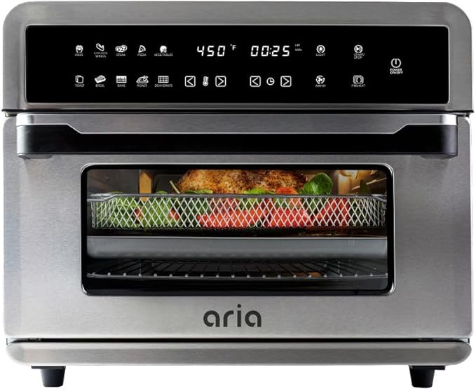 Aria 30 Qt Air Fryer Oven, Stainless Steel Air Fryer with Basket, Grill Racks, Crumb & Drip Tray, Easy Clean Large Countertop Convection Oven, XL Touchscreen Display & Cooking Presets, Black
