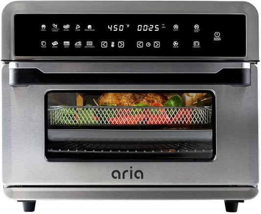 Aria 30 Qt Air Fryer Oven, Stainless Steel Air Fryer with Basket, Grill Racks, Crumb & Drip Tray, Easy Clean Large Countertop Convection Oven, XL Touchscreen Display & Cooking Presets, Black