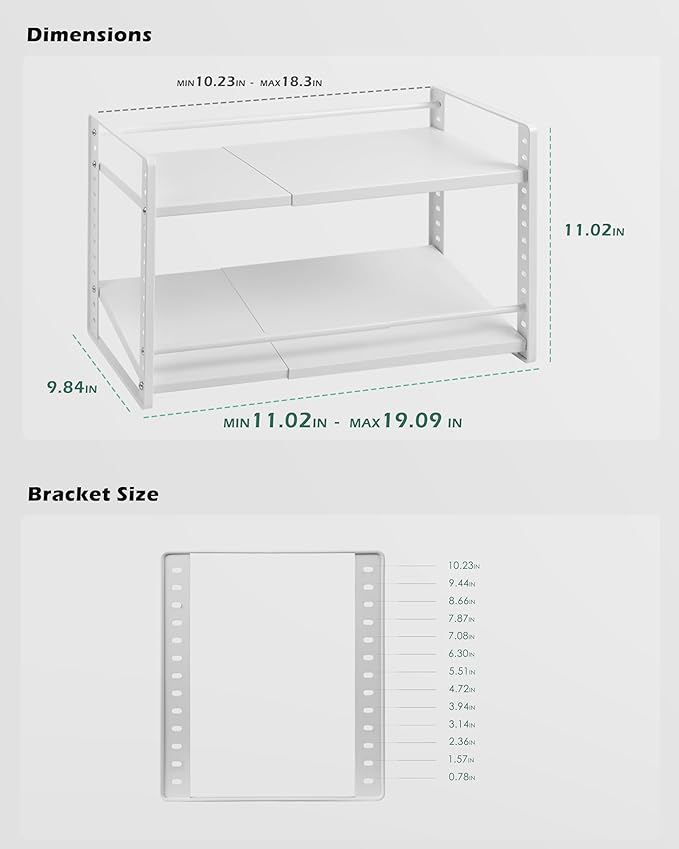 2-Tier Storage Rack Organizer for Foil Plastic Wrap Box Spice Bottle Seasoning Can Kitchen Countertop Pantry Desktop Cabinet Under Sink Coffee Station Organization Shelf Expandable Adjustable Metal