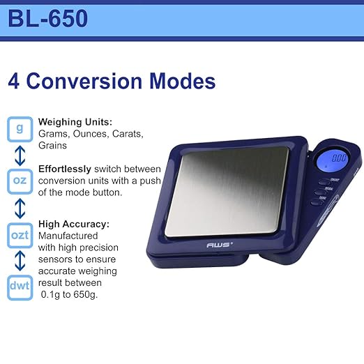 American Weigh Scales Blade Series 650g x 0.1g Digital Pocket Scale 0.1g Accuracy | Precision Mini Scale, Small Digital Gram Scale for Kitchen, Gold, Gems & Coin Scale, Smart Digital & Compact Scale
