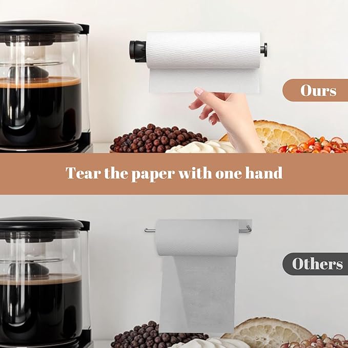 Paper Towel Holder Under Cabinet, Self-Adhesive Hanging Paper Towel Holder with Damping Effect, Under Counter Paper Roll Holder for Kitchen, Bathroom, RV