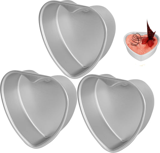3 Pack 6 Inch Heart Shaped Cake Pans with Fixed Bottom, Aluminum Heart Baking Pan, Hearts Cake Mold for Wedding, Party