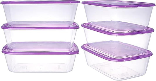 KIGI 6 PACK 44OZ Rectangular Meal Prep Container Plastic Food Containers with Lid