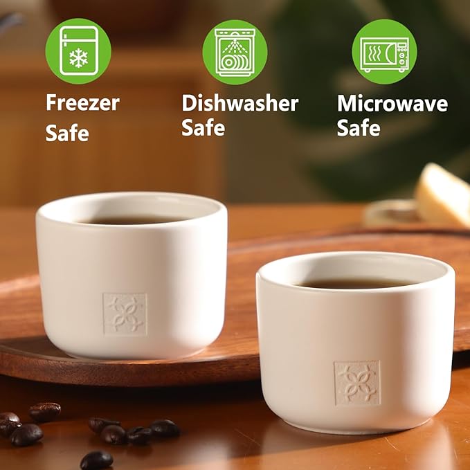 Porcelain Espresso Cups Set of 2, 3.5-4 oz Ceramic Small Coffee Cups, White Demitasse Cups for Espresso Coffee or Tea Shot Cups, Microwave Dishwasher Safe.