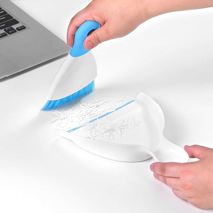 NACENA Mini Dustpan and Brush Set, Small Broom and Dustpan Set Dust Pan and Mini Hand Broom Dustpan and Broom Combo Compact for Home Table Keyboards Sofa Kitchen Pets, Dark & Blue
