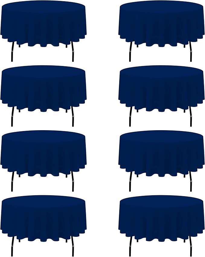 BRILLMAX 8 Pack Navy Blue Round Tablecloths 90 Inch - Circle Bulk Linen Polyester Fabric Washable Table Cloth Cover for Wedding Reception Banquet Birthday Party Buffet Restaurant
