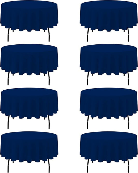 BRILLMAX 8 Pack Navy Blue Round Tablecloths 90 Inch - Circle Bulk Linen Polyester Fabric Washable Table Cloth Cover for Wedding Reception Banquet Birthday Party Buffet Restaurant