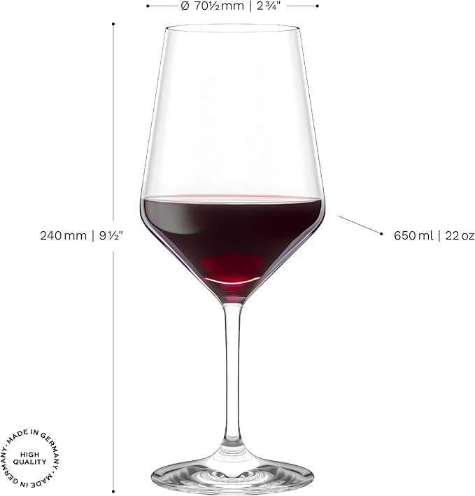 Stölzle Lausitz Bordeaux Glasses Revolution Set of 6, 22 oz – Wine Glasses for Bordeaux, Amarone & Syrah – Elegant Crystal Glass Red Wine Glasses – Dishwasher- and Shock-Resistant