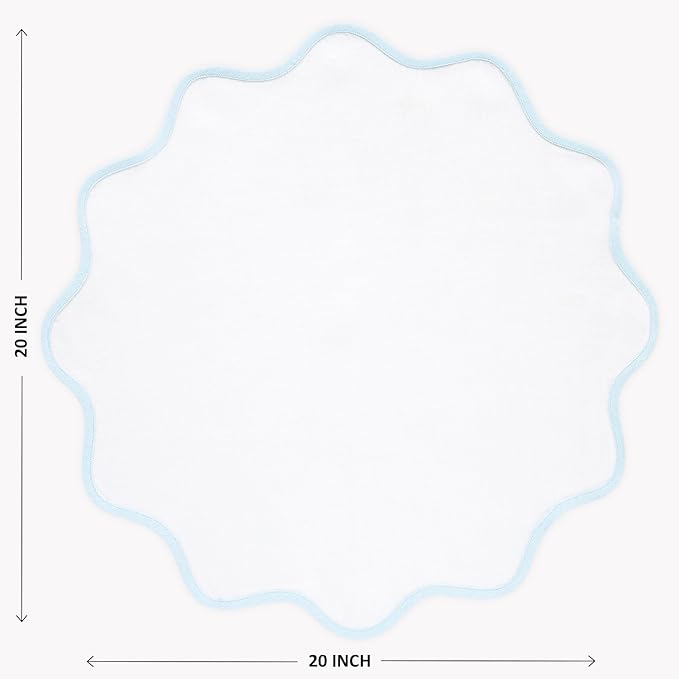 Solino Home Linen Scallop Cloth Napkins Set of 4-100% Pure Linen Ice Water and White Dinner Napkins 20 Inch for Christmas - Giselle Scallop Edge, Handcrafted and Machine Washable