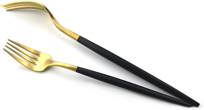 Gugrida 20-Piece Matte Gold & Black Handle 18/10 Stainless Steel Flatware Set, Titanium Cutlery for Home & Restaurant, Dishwasher Safe