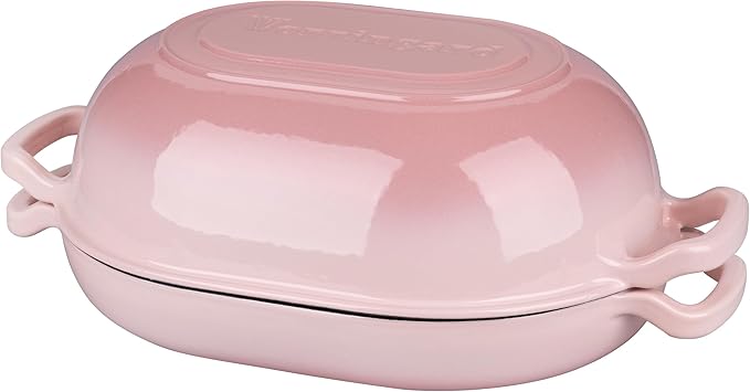 Enameled Cast Iron Sourdough Bread Oven, Dutch Oven, Loaf Cast Iron Bread Pan for Homemade Bread Baking, Meatloaf Pan with Lid, 7QT, Pink