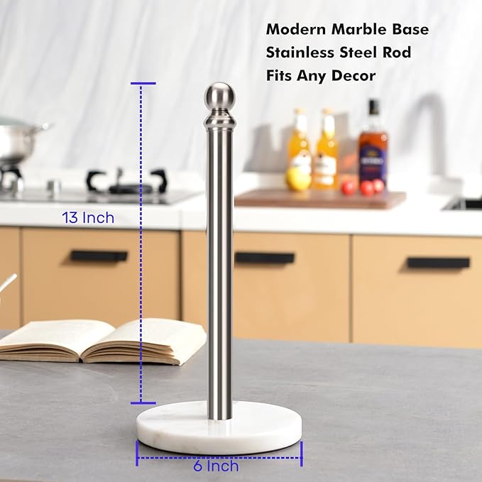 Paper Towel Holder Countertop with Heavy Marble Base, Standing Paper Towel Roll Holder for Kitchen Bathroom, with Weighted Base for One-Handed Operation