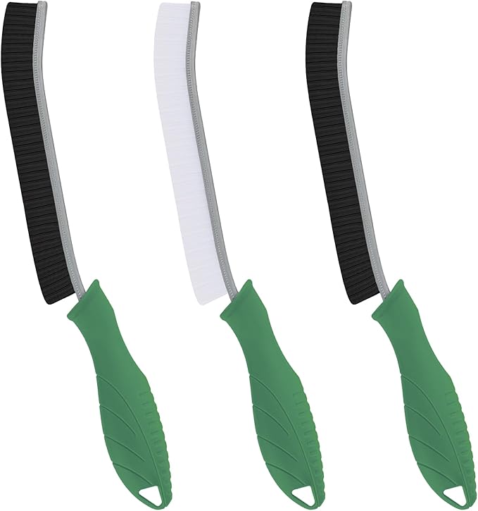 Hard Bristle Crevice Cleaning Brush - Cleaning Supplies - Grout Cleaning Brushes for Household Use - Crevice Cleaning Tool for Bathroom, Home and Kitchen (3, Green)