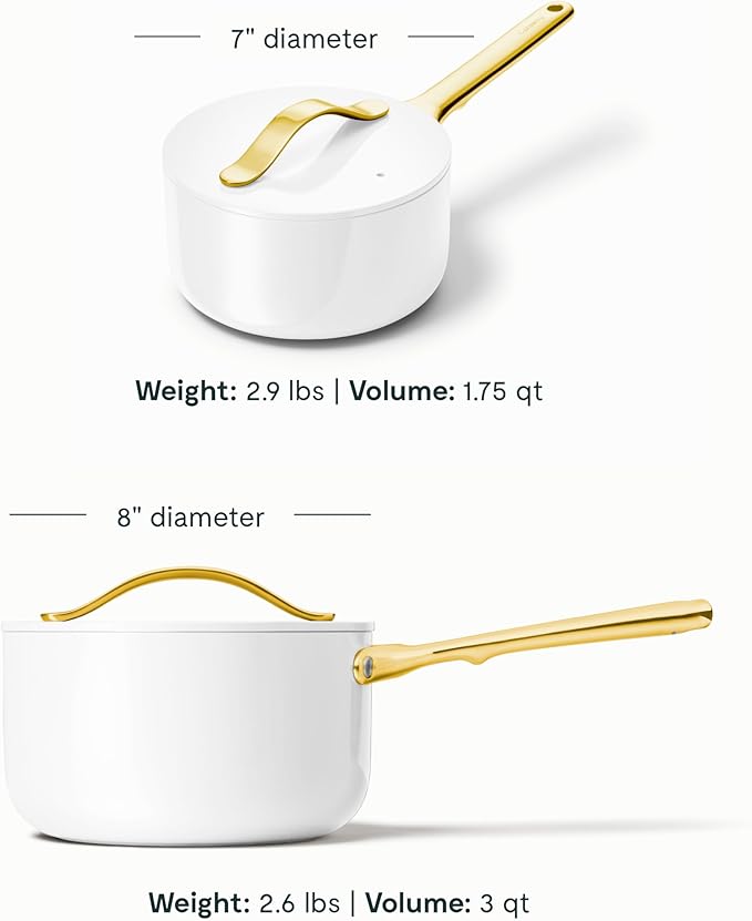 Caraway Nonstick Ceramic Sauce Pans with Lids (3 qt & 1.75 qt) - Non Toxic, PTFE & PFOA Free - Oven Safe & Compatible with All Stovetops (Gas, Electric & Induction) - White