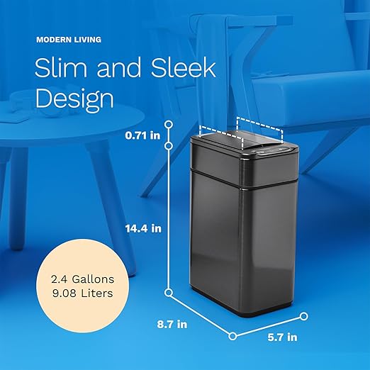 hOmeLabs 2.4 Gallon Touchless Sensor Trash Can, Automatic Retractable Butterfly Lid, Batteries Included, Space-Efficient, Easy Clean, Battery-Powered