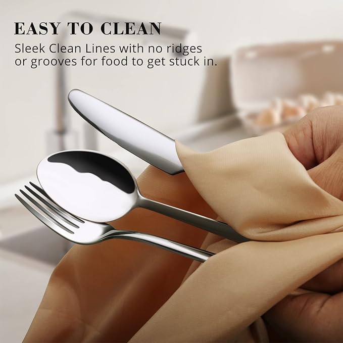 KINGSTONE 30 Pieces Silverware Set, Flatware Cutlery Set for 6, 18/10 Stainless Steel Silverware Utensils Minimalist Design Dishwasher Safe