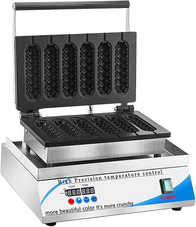 Electric Hotdog Waffle Maker Machine Corn Dog Maker 6 Slice Non-Stick Stainless Steel Waffle Baker Machine