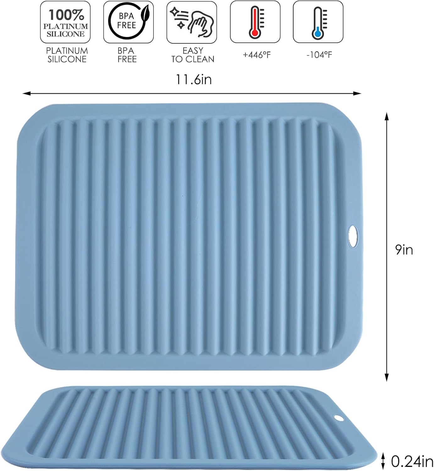 Large Silicone Trivet for Hot Dishes, 4PCS Hot Pads Trivets Mats for Hot Pots and Pans, Heat Resistant Silicone Hot Pot Holders, Blue Tables Mat for Countertop, Jar Opener, Drying Mat