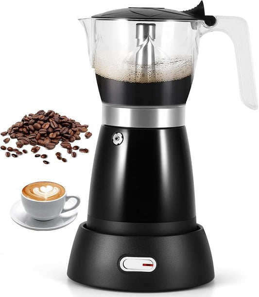 AOZBZ Coffee Pot Electric Espresso Coffe Maker, 300ml 6 Cups Stainless Steel Moka Pot with Overheat Protection and Detachable Base, Portable Italian Moka Maker, 450W