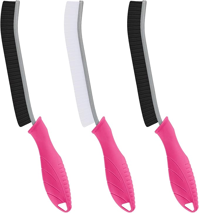 Hard Bristle Crevice Cleaning Brush - Cleaning Supplies - Grout Cleaning Brushes for Household Use - Crevice Cleaning Tool for Bathroom, Home and Kitchen (3, Rose)