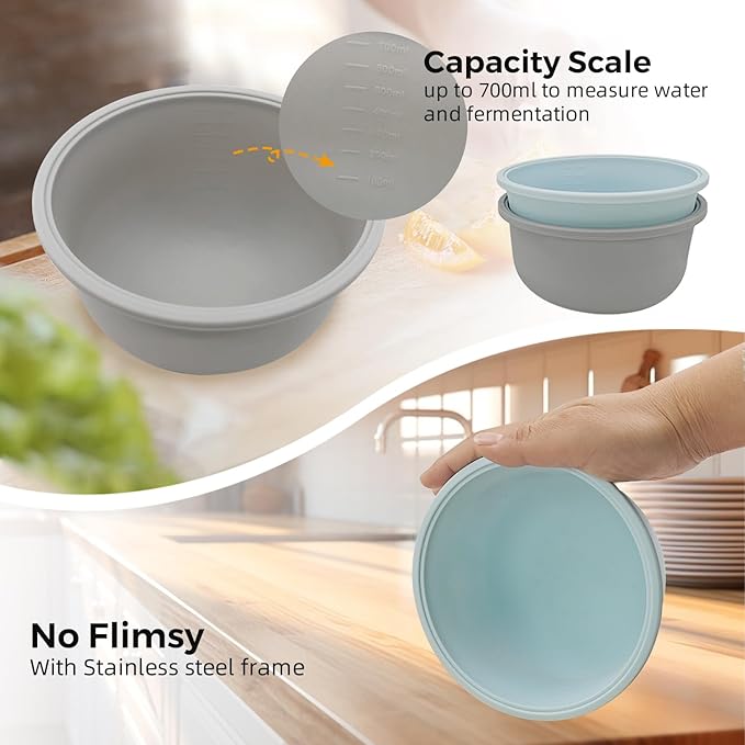 4Pcs Stackable Silicone Pizza Dough Proofing Proving Containers with Lids,Pizza Dough Proofing Box For Home Kitchen | Make 12" Pizzas 700ml(Grey+Blue)