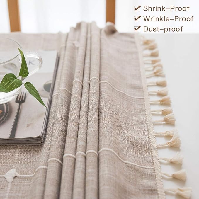Deep Dream Tablecloths, Embroidered Waterproof Table Cloth Cotton Linen Wrinkle Free Anti-Fading Table Cover Decoration for Kitchen Dinning Party Christmas, 55 x 120 Inch - Light Brown