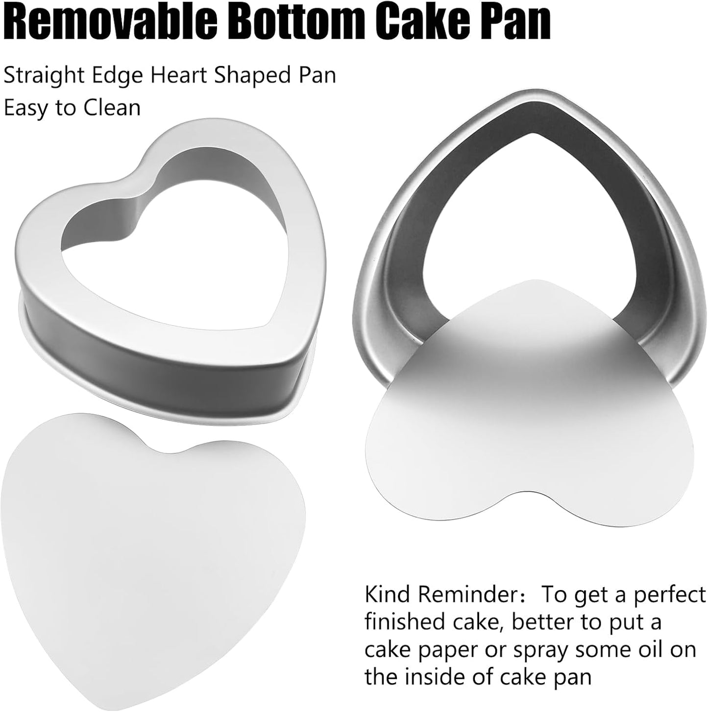 Aluminum Heart Shaped Cake Pans, 8 Inch Nonstick Baking Pan with Removable Bottom Cake Mold for Valentine's Day Wedding Birthday Anniversary, 1pc