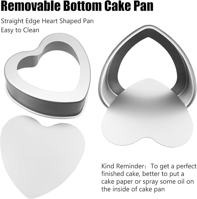 Aluminum Heart Shaped Cake Pans, 2pcs Nonstick Baking Pan with Removable Bottom 8 Inch 10 Inch Cake Mold for Valentine's Day Wedding Birthday Anniversary