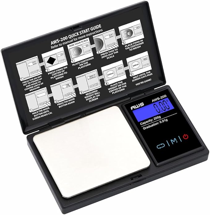 American Weigh Scales 200g x 0.01g Series Digital Pocket Weight Scale | Precision Digital Scale LCD Display, Jewelry, Coins, Food, Lab, Medicine Kitchen Lab Scale (Calibration Weight Included)- Black
