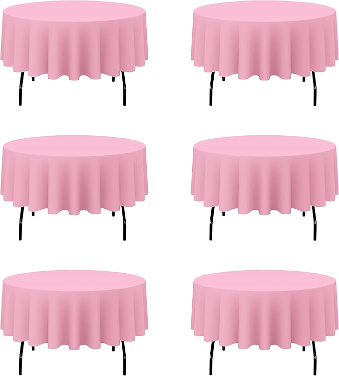 BRILLMAX 6 Pack Pink Round Tablecloths 90 Inch - Circle Bulk Linen Polyester Fabric Washable Table Cloth Cover for Wedding Reception Banquet Birthday Party Buffet Restaurant
