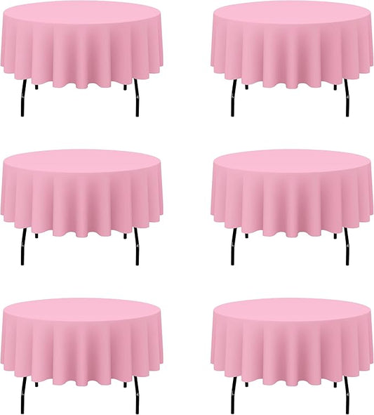 BRILLMAX 6 Pack Pink Round Tablecloths 90 Inch - Circle Bulk Linen Polyester Fabric Washable Table Cloth Cover for Wedding Reception Banquet Birthday Party Buffet Restaurant