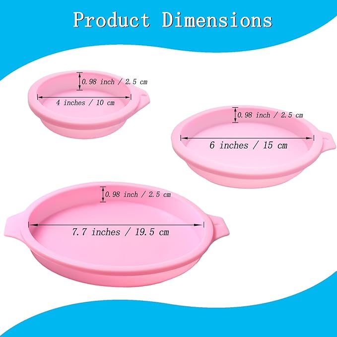 6 Pcs Silicone Round Cake Mold Set, 4+6+8 Inch Silicone Cake Pans for Layer Cake, Rainbow Cake, Resin Coaster, Pizza Crust and Pie