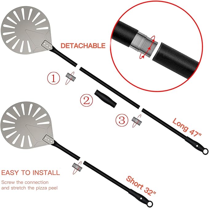 G.a HOMEFAVOR 9" x 10" Perforated Pizza Peel 47 Inch overall, Rectangular Aluminum Pizza Turning Peel with Extended Silcone Handle for Baking Pizza Brick Oven