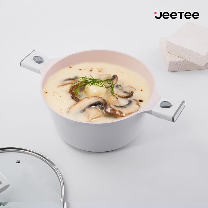 JEETEE Nonstick Pots and Pans Set with Removable/Detackable Handle (Beige, 22 Pcs)