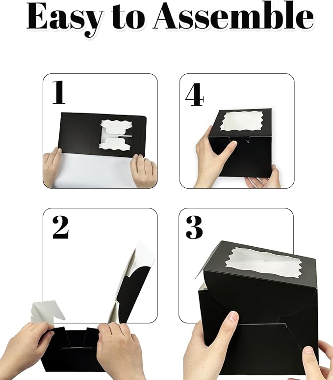 Bakepacker 36pcs 6x6x5 Inches Cake Boxes with Window 18-Packs Black Cake Boxes 6 Inch Bakery Boxes (18 Cake Boxes +18 Cake Boards Included)