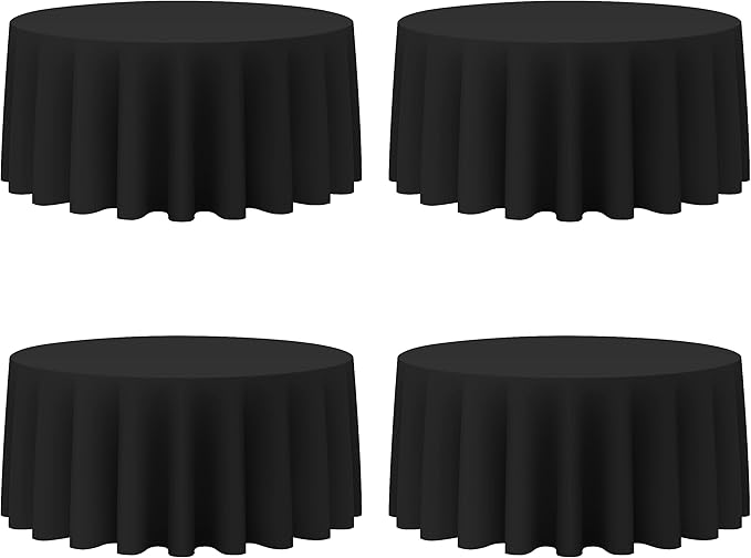 BRILLMAX 4 Pack Black Round Tablecloths 132 Inch - Circle Bulk Linen Polyester Fabric Washable Table Cloth Cover for Wedding Reception Banquet Birthday Party Buffet Restaurant