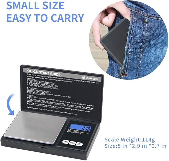 Gram Scale,200 gx0.01 g(7.05 oz x 0.001 oz) Digital Pocket Scale,Electronic Smart Weigh Scale,Portable Small Jewelry Scale Grams and Ounces,Mini Scale with LCD Display,Tare (UA200)