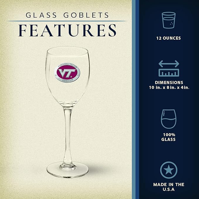 Heritage Pewter Virginia Tech Hokies Glass Goblets – Set of 2 | 12 OZ Goblet Wine Glasses | Expertly Crafted Pewter Glass