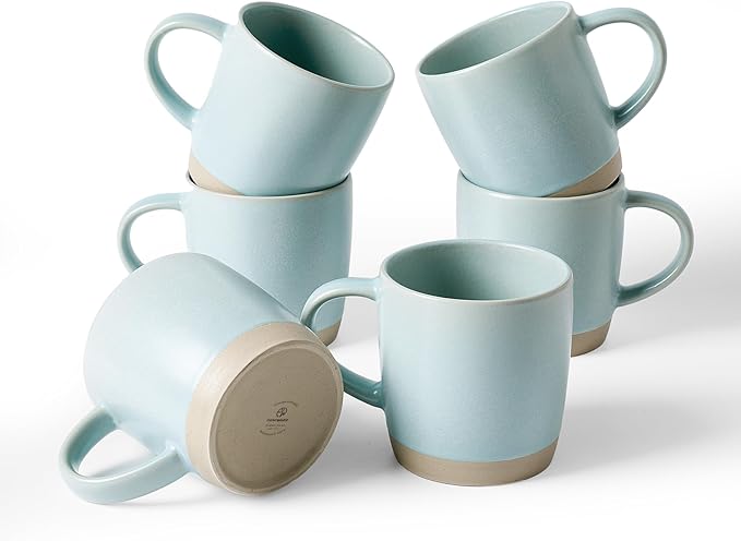 famiware Coffee Mugs Set of 6, Milkyway 13 oz Mug Set, Ceramic Cup Set with Handle for Coffee, Tea, Cocoa, Milk, Light Blue