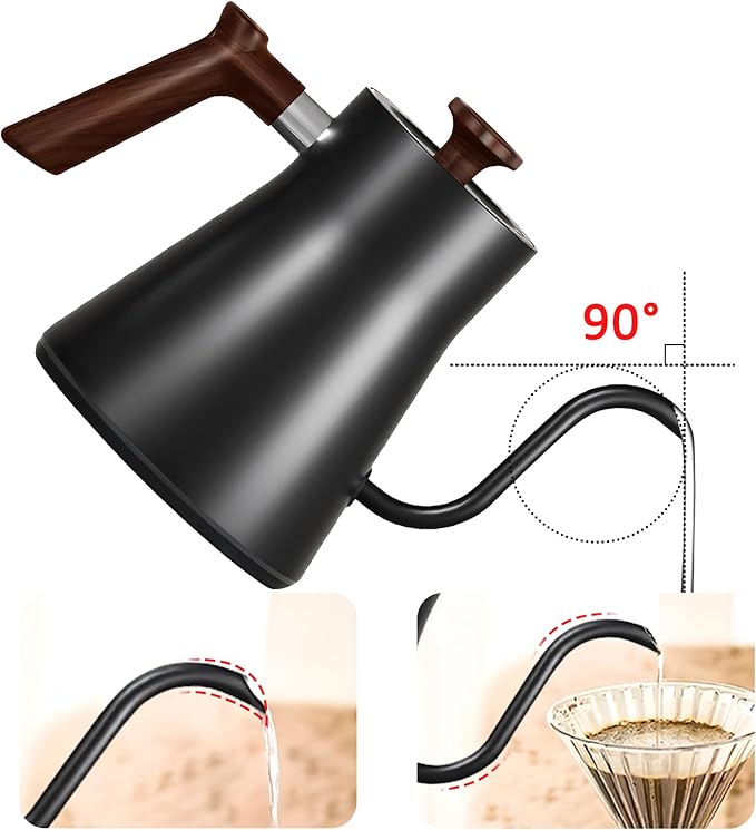 Gooseneck electric kettle,Auto Boil Detection, with Variable Temperature Control, Stainless Steel Inner, Ultra-Quiet 304 Stainless Steel,1200W Quick Heating, for Coffee, Tea & Milk, 0.9L(Black)